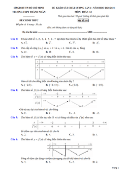 đề kscl toán 12 lần 4 năm 2020 – 2021 trường thpt thành nhân – tp hcm