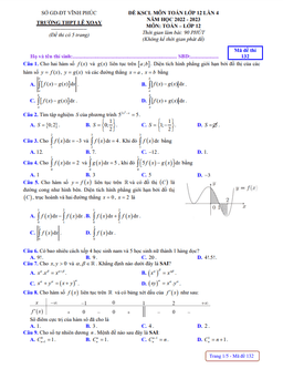 đề kscl toán 12 lần 4 năm 2022 – 2023 trường thpt lê xoay – vĩnh phúc