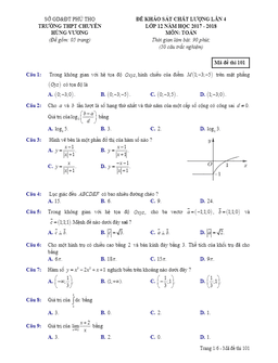 đề kscl toán 12 năm 2017 – 2018 trường chuyên hùng vương – phú thọ lần 4
