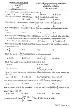 đề kscl toán 12 năm 2018 trường thpt hàm rồng – thanh hóa