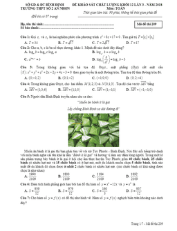 đề kscl toán 12 năm 2018 trường thpt số 2 an nhơn – bình định lần 3