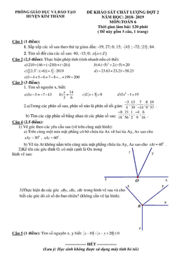 đề kscl toán 6 đợt 2 năm 2018 – 2019 phòng gd&đt kim thành – hải dương