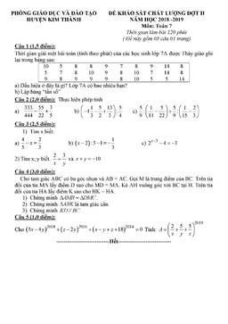 đề kscl toán 7 đợt 2 năm 2018 – 2019 phòng gd&đt kim thành – hải dương