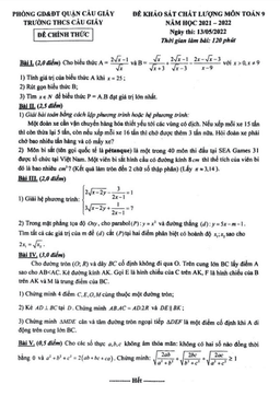 đề kscl toán 9 năm 2021 – 2022 trường thcs cầu giấy – hà nội