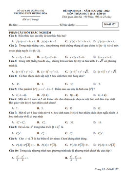 đề minh họa cuối kì 2 toán 10 năm 2022 – 2023 trường thpt hướng hóa – quảng trị