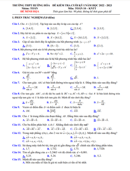 đề minh họa cuối kỳ 1 toán 10 (knttvcs) năm 2022 – 2023 thpt hướng hóa – quảng trị