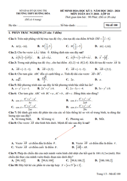 đề minh họa cuối kỳ 1 toán 10 năm 2023 – 2024 trường thpt hướng hóa – quảng trị