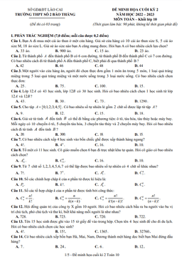 đề minh họa cuối kỳ 2 toán 10 năm 2022 – 2023 trường thpt bảo thắng 2 – lào cai