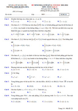 đề minh họa cuối kỳ 2 toán 12 năm 2023 – 2024 trường thpt hướng hóa – quảng trị