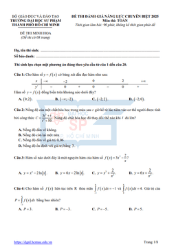 đề minh họa đánh giá năng lực môn toán năm 2025 trường đhsp tp hồ chí minh