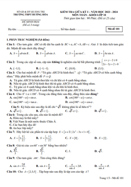 đề minh họa giữa kỳ 1 toán 10 năm 2023 – 2024 trường thpt hướng hóa – quảng trị