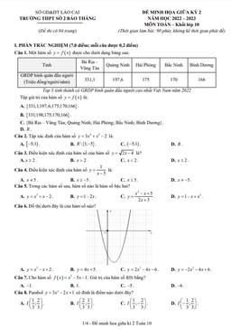 đề minh họa giữa kỳ 2 toán 10 năm 2022 – 2023 trường thpt bảo thắng 2 – lào cai