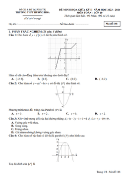đề minh họa giữa kỳ 2 toán 10 năm 2023 – 2024 trường thpt hướng hóa – quảng trị