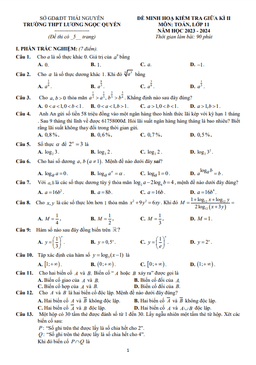 đề minh họa gk2 toán 11 năm 2023 – 2024 trường lương ngọc quyến – thái nguyên