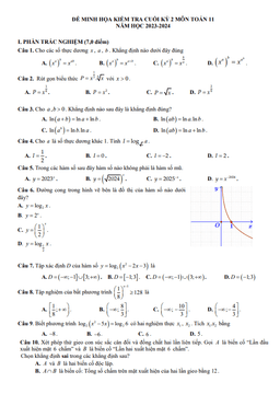đề minh họa hk2 toán 11 năm 2023 – 2024 trường lương ngọc quyến – thái nguyên