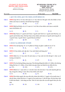 đề minh họa học kỳ 2 toán 10 năm 2022 – 2023 trường thpt thăng long – tp hcm