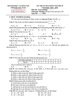 đề minh họa tuyển sinh lớp 10 môn toán (chung) năm 2025 – 2026 sở gd&đt quảng nam