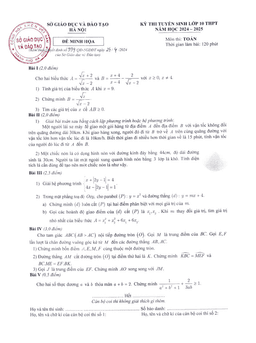 đề minh họa tuyển sinh lớp 10 môn toán năm 2024 – 2025 sở gd&đt hà nội