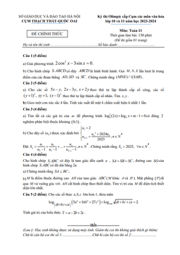 đề olimpic toán 11 năm 2023 – 2024 cụm thạch thất & quốc oai – hà nội