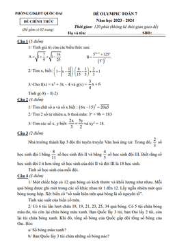 đề olympic toán 7 năm 2023 – 2024 phòng gd&đt quốc oai – hà nội