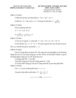 đề olympic toán 8 năm 2017 – 2018 phòng gd&đt kinh môn – hải dương