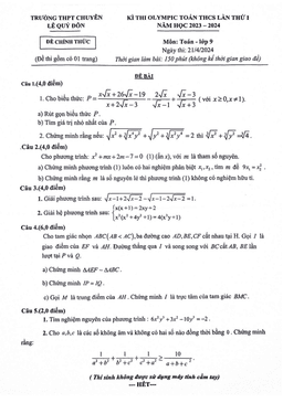 đề olympic toán 9 lần 1 năm 2023 – 2024 trường thpt chuyên lê quý đôn – điện biên