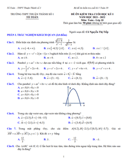 đề ôn tập cuối học kỳ 1 toán 10 năm 2021 – 2022 trường thuận thành 1 – bắc ninh