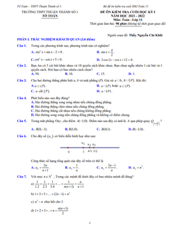 đề ôn tập cuối học kỳ 1 toán 11 năm 2021 – 2022 trường thuận thành 1 – bắc ninh