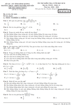 đề ôn tập cuối kì 2 toán 11 năm 2022 – 2023 trường nguyễn khuyến – bình dương