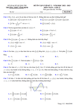đề ôn tập cuối kỳ 2 toán 12 năm 2022 – 2023 trường thpt vĩnh định – quảng trị