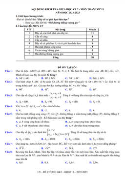đề ôn tập giữa học kỳ 2 toán 11 năm 2022 – 2023 trường thpt việt đức – hà nội