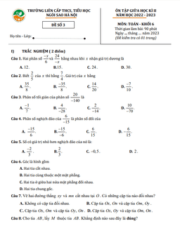 đề ôn tập giữa kì 2 toán 6 năm 2022 – 2023 trường th & thcs ngôi sao hà nội