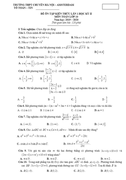 đề ôn tập toán 10 tháng 02/2020 trường thpt chuyên hà nội – amsterdam