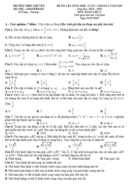 đề ôn tập toán 11 tháng 03 năm 2020 trường thpt chuyên hà nội – amsterdam