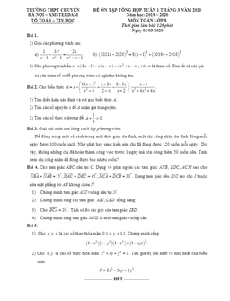 đề ôn tập toán 8 tháng 03 năm 2020 trường thpt chuyên hà nội – amsterdam