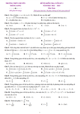đề ôn thi cuối kỳ 2 toán 12 năm 2022 – 2023 trường chuyên thăng long – lâm đồng
