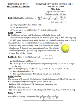 đề rà soát toán 9 năm 2022 – 2023 trường thcs tản hồng – hà nội