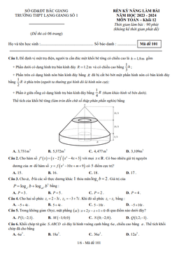 đề rèn kỹ năng làm bài toán 12 năm 2023 – 2024 trường thpt lạng giang 1 – bắc giang