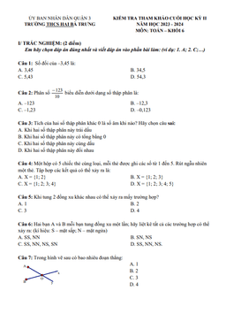 đề tham khảo cuối kì 2 toán 6 năm 2023 – 2024 phòng gd&đt quận 3 – tp hcm