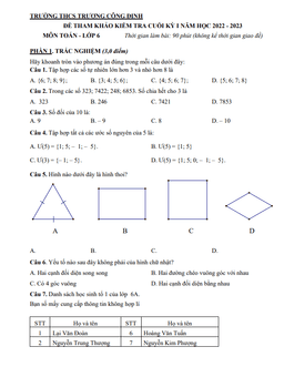 đề tham khảo cuối kỳ 1 toán 6 năm 2022 – 2023 trường thcs trương công định – tp hcm