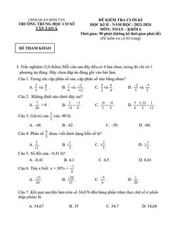 đề tham khảo cuối kỳ 2 toán 6 năm 2023 – 2024 phòng gd&đt bình tân – tp hcm