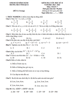đề tham khảo cuối kỳ 2 toán 7 năm 2023 – 2024 phòng gd&đt bình chánh – tp hcm