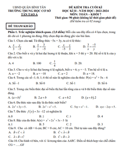 đề tham khảo cuối kỳ 2 toán 7 năm 2023 – 2024 phòng gd&đt bình tân – tp hcm