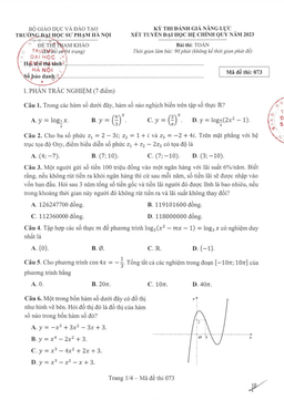 đề tham khảo đgnl môn toán xét tuyển đại học 2023 trường đhsp hà nội
