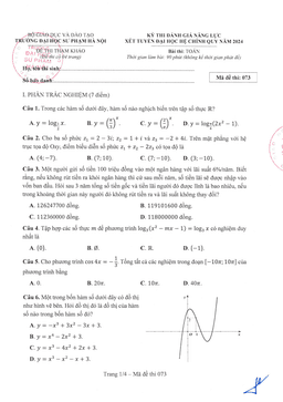 đề tham khảo đgnl môn toán xét tuyển đại học 2024 trường đhsp hà nội