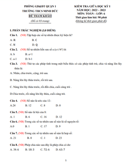 đề tham khảo giữa học kỳ 1 toán 6 năm 2022 – 2023 trường thcs minh đức – tp hcm