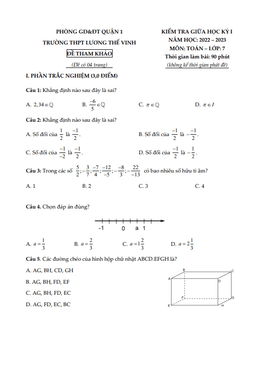 đề tham khảo giữa học kỳ 1 toán 7 năm 2022 – 2023 thcs lương thế vinh – tp hcm