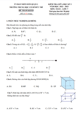 đề tham khảo giữa học kỳ 1 toán 7 năm 2022 – 2023 trường thcs đức trí – tp hcm