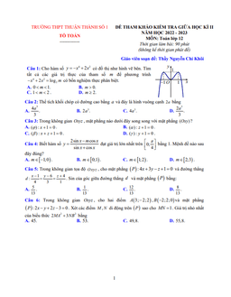 đề tham khảo giữa kì 2 toán 12 năm 2022 – 2023 thpt thuận thành 1 – bắc ninh