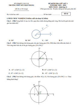 đề tham khảo giữa kỳ 1 toán 11 ctst năm 2023 – 2024 trường thpt bảo thắng 2 – lào cai